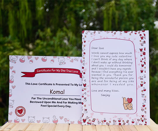 Valentines day love letter and certificate