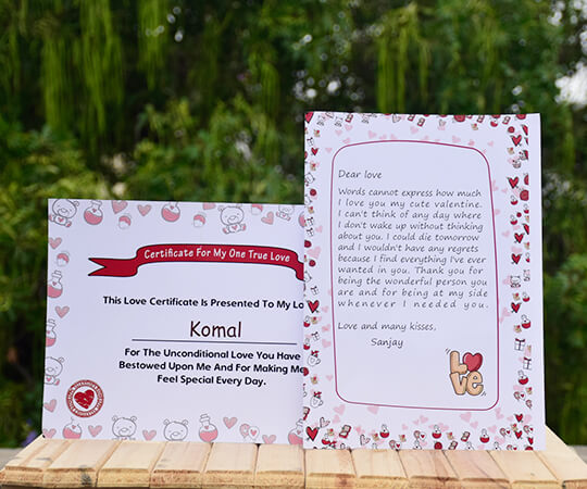 Valentines day love letter and certificate