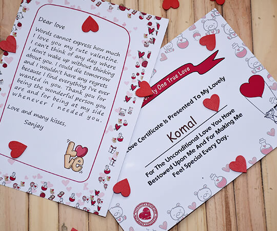 Valentines day love letter and certificate