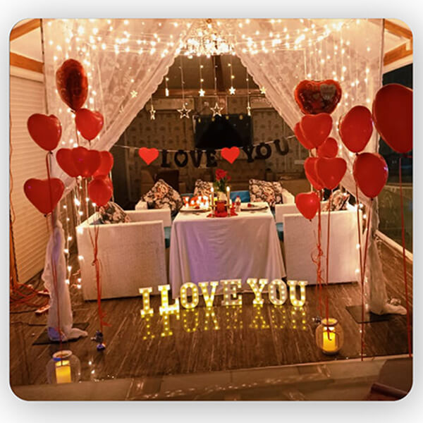 Indoor Cabana Candle Light Setup at Cloud Dining Main