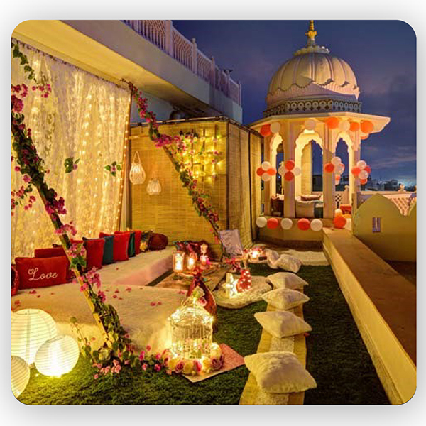 Romantic Rooftop Cabana Dining at Hotel Sarang Palace Jaipur